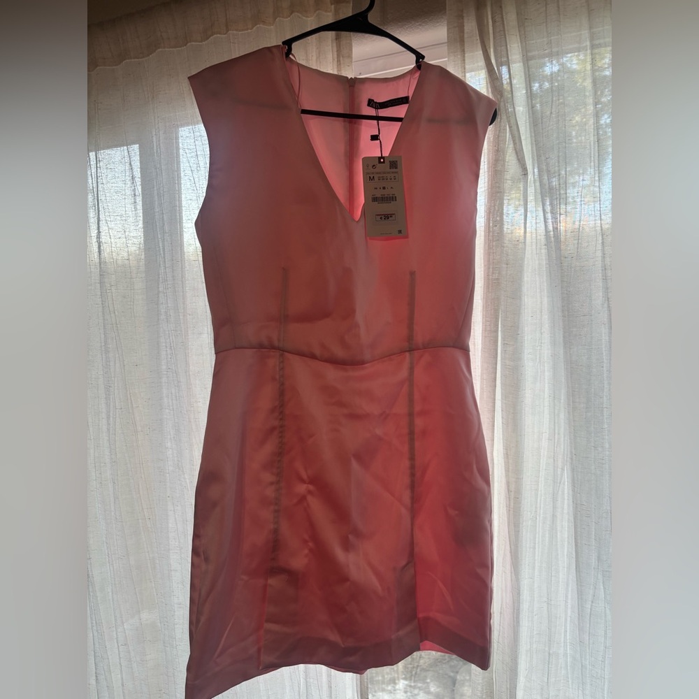 Zara Pink V-Neck Sheath Mini Dress